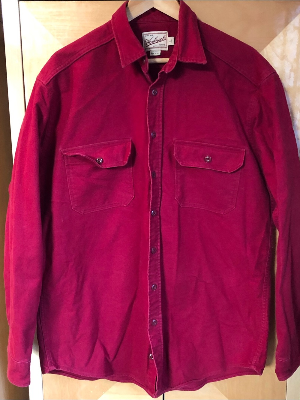 VTG Woolrich Red Heavy Flannel Shirt Long Sleeve USA Made Sz Large Long Cotton